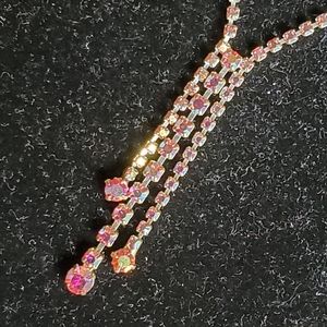 Icing silvertone necklace with iridescent pink rhinestones